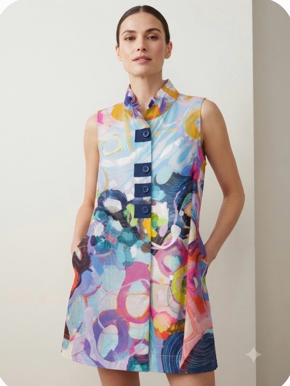 Claire Desjardins Abstract Art Print Wire Neckline Tunic with Pockets Small S
